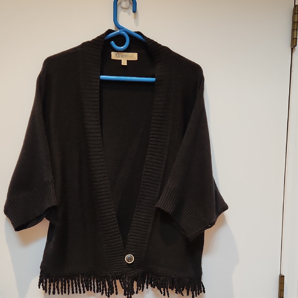 Democracy Black Knit Fringe Shrug